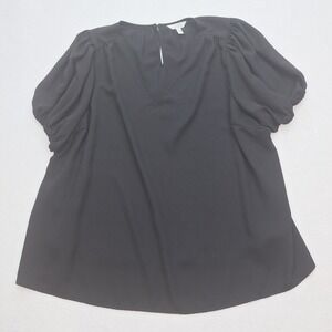 LC Lauren Conrad Blouse Womens Plus 3X Black Puff Sleeve V-Neck Top Elegant‎
